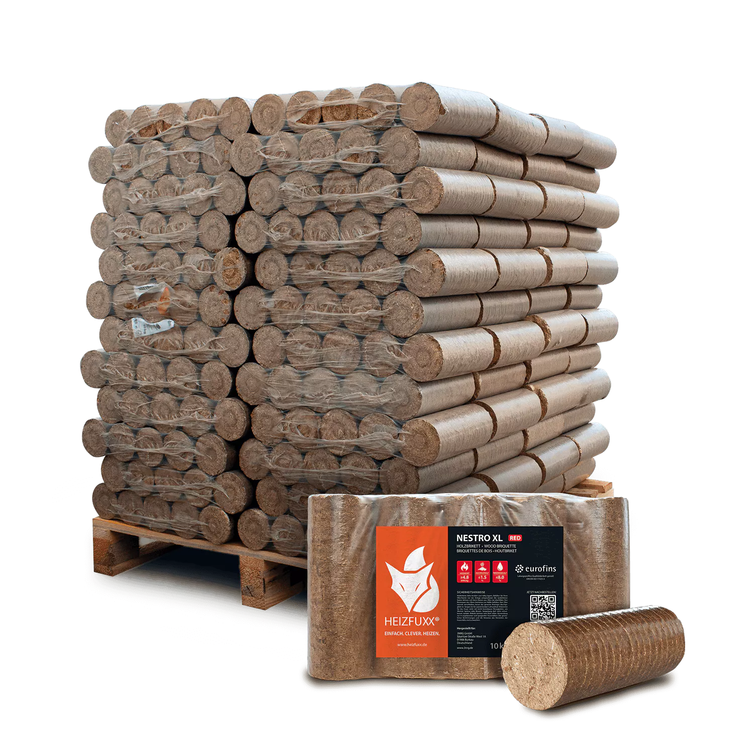 Holzbriketts Nestro XL Red – rund ohne Loch (Palette 960 kg)
